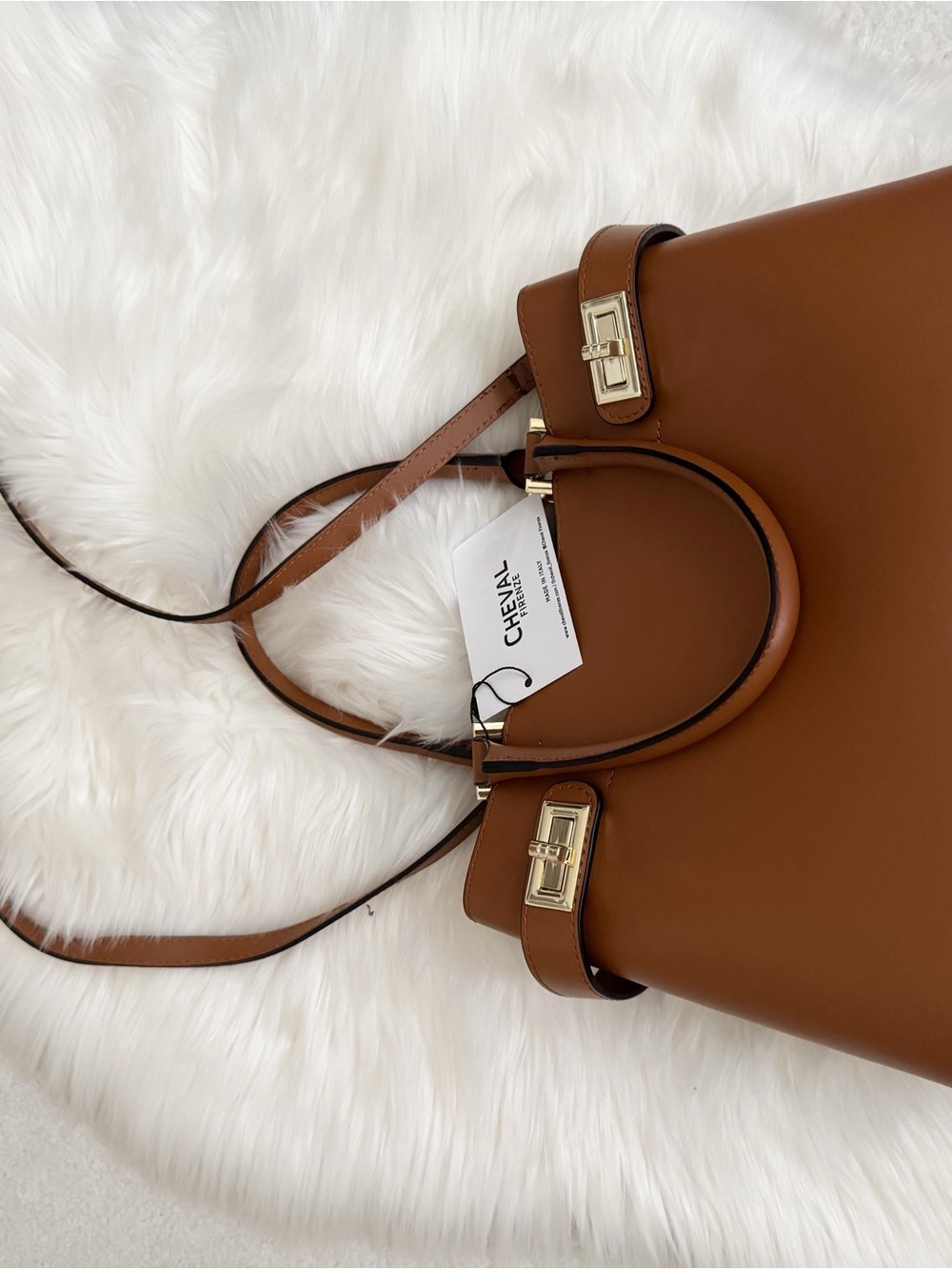 Cheval Firenze Italian Leather Top Handle Bag Brown Gold Hardware NWT - Picture 6 of 11